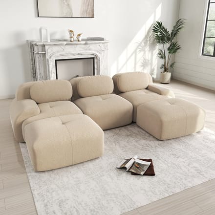 MODFU Modulaire Hoekbank - Frameloos - Ergonomisch - Minimalistisch - Ribstof - Beige