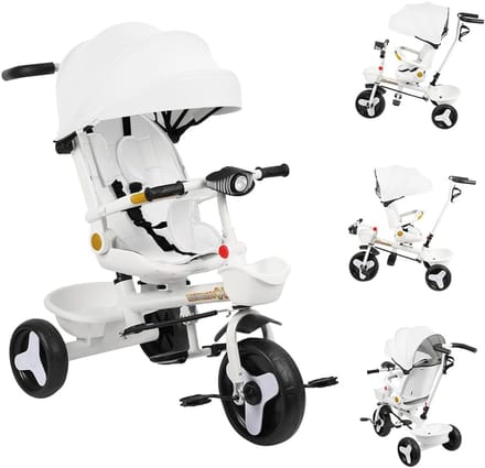 Kinderdriewieler - Loopfiets Peuter - Veilig Buiten Spelen - Verstelbare Duwstang - 100 x 75 x 50 cm - Wit
