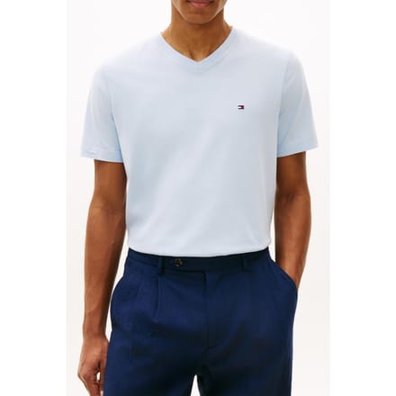 Tommy Hilfiger Essential V-neck Tee Breezy Blue Größe: L | Basic T-Shirts Outlet | Herren | Blau