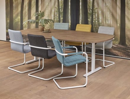 Vergadertafel Quick Deens Ovaal 240x120cm frame Wit (RAL9010) blad Licht Eiken