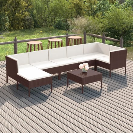 vidaXL - 8-delige - Loungeset - met - kussens - poly - rattan - bruin