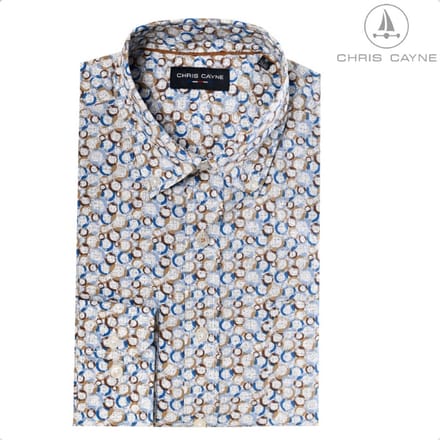 Blouse 1235 camel/blue print LM Chris Cayne - maat 3XL