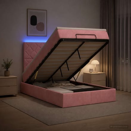 vidaXL - Ottomaanse - Bed - met - Matras - en - LED - Roze - 120 - x - 200 - cm - fluweel
