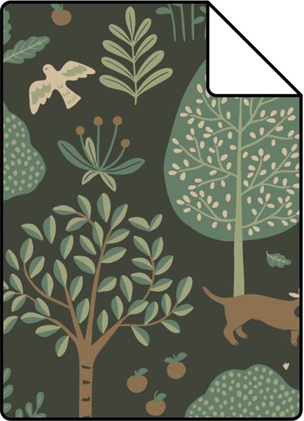 Proefstaal ESTAhome behang honden donkergroen - 26.5 x 21 cm - 139713-S