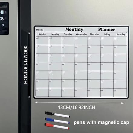 Feuille de calendrier de réfrigérateur A3 autocollant magnétique tableau de messages menu planificateur mensuel effaçable à sec pour tableau blanc de réfrigérateur white
