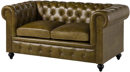 MASSIVMOEBEL24.DE 2-zitsbank groen echt leer (buffel) 158x82x75 cm (BxTxH) CHESTERFIELD #302 deels gemonteerd
