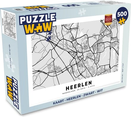 Puzzel Kaart - Heerlen - Zwart - Wit - Legpuzzel - Puzzel 500 stukjes