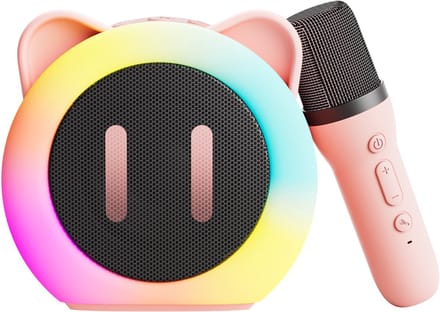 Karaokesets - Mini Karaoke Machine voor kinderen - Draagbare Bluetooth Karaoke Machine met - 1 Draadloze Microfoon- LED-verlichting - Roze