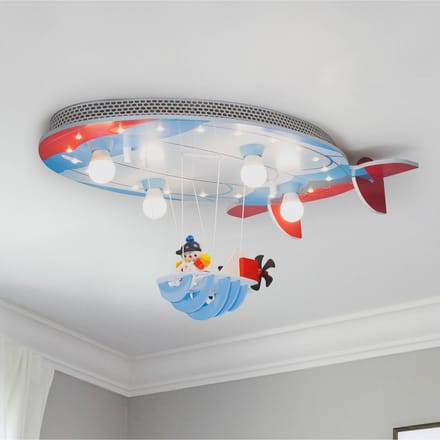 Elobra Plafondlamp luchtschip met Joe, blauw-rood-wit