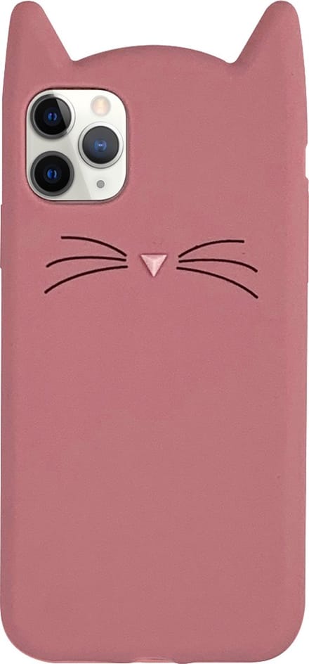 Peachy Schattige Kat geschikt voor iPhone 11 Pro Max Silicone hoesje 3D - Roze Bescherming