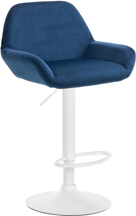 CLP Braga Barkruk - Met rugleuning - Verstelbaar - Fluweel - Velvet - wit/blauw