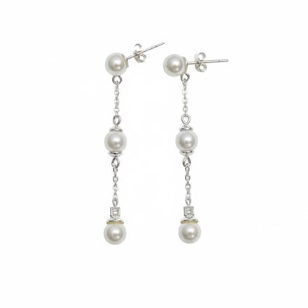 Dames Lange Oorbellen in 925 Sterling Zilver met Drievoudige Parel BIPE045
