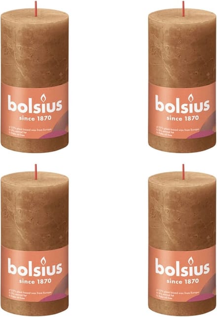 Bolsius Stompkaarsen Shine 4 st rustiek 130x68 mm spice brown