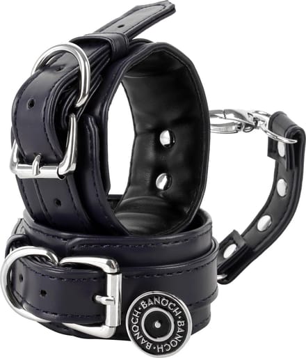 Banoch | handboeien van pu leer | blauw - zwart / zilver | bondage