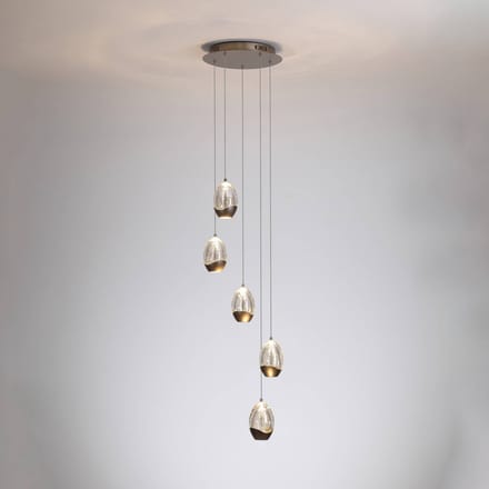 Searchlight LED hanglamp Seeds, Ø 30 cm, crèmekleurig, glas, 5-lamps.