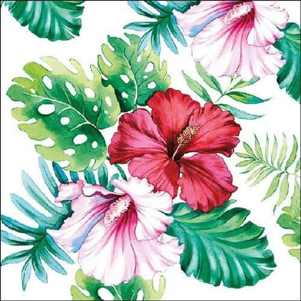 Lunch Servetten Hibiscus Floral White - Ambiente - 33x33 cm