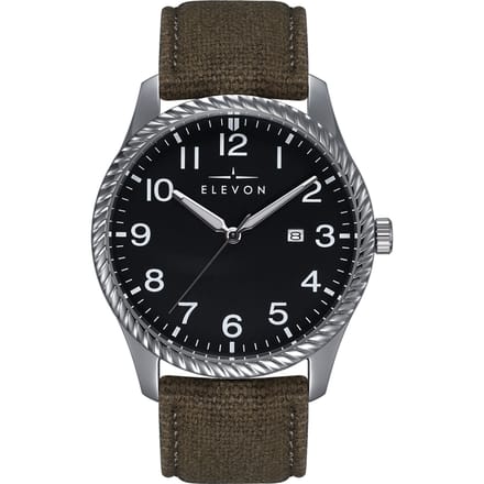 Elevon Crosswind-horloge met leren band en canvasbekleding met datum
