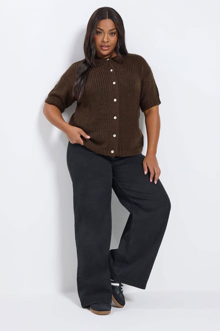 Yours Chocoladebruin Vest Met Korte Mouwen Size 46-48