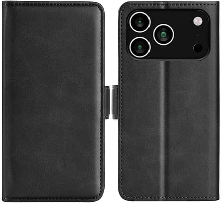 MobyDefend Hoesje - Geschikt voor iPhone 17 Pro - Luxe Wallet Book Case (Sluiting Zijkant) - Zwart