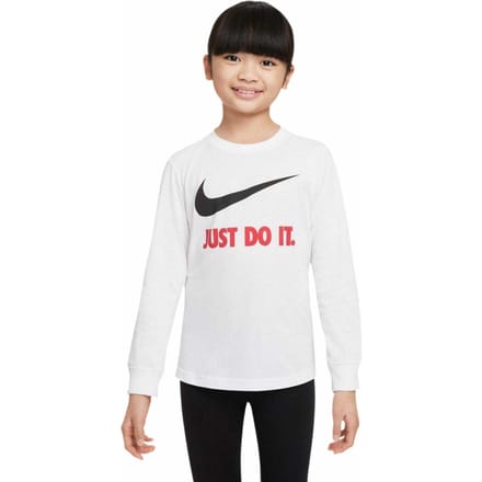 Nike Kinder-T-shirt met lange mouwen en 'Just Do It'-swoosh (Wit)