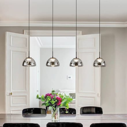Fabas Luce LED hanglamp Lucille, 4-lamps, rookgrijs, CCT, dimmer