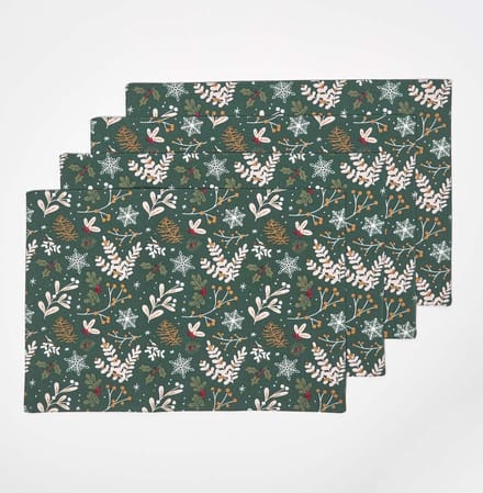 Homescapes Kerstplacemat Kerstbos, Groen, Set van 4