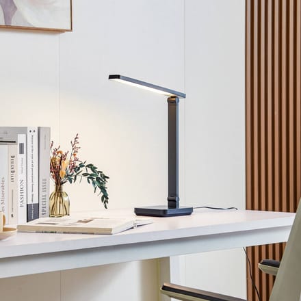 Lindby LED bureaulamp Rylas, zwart, USB, CCT