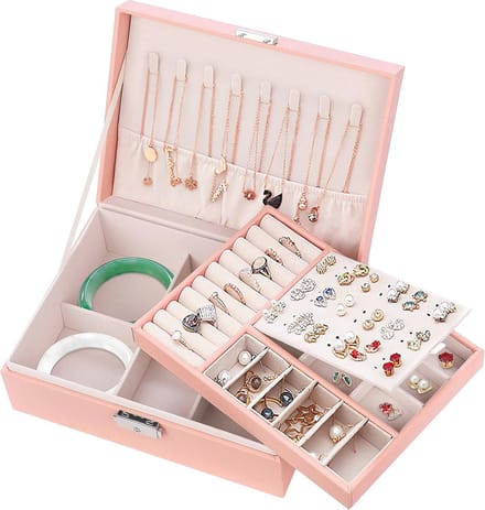 Sieradendoosje voor dames - Dubbel-laags sieradenopbergdoos met afsluitbare organizer