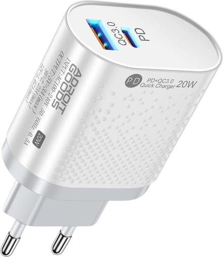 AdroitGoods Usb-A/C Snellader - 20W oplader met QC3.0 - Universele adapter - Telefoon Oplader - Wit
