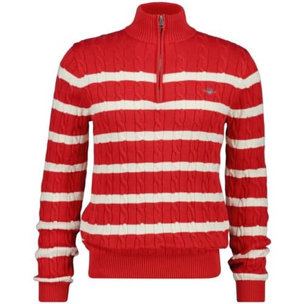 Gant Trui Striped Cotton Cable Half Zip Rose Red / male