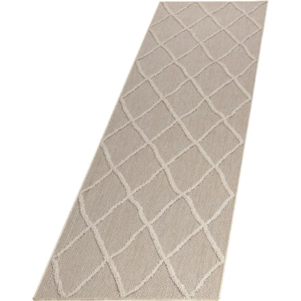Buitenkleed, boho-design, beige kleur, kleed voor terras, balkon, keuken, polypropyleen achterkant, afmeting: 80 x 250 cm