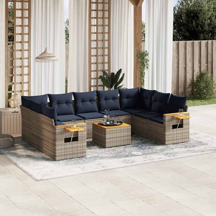 vidaXL - 10-delige - Loungeset - met - kussens - poly - rattan - grijs