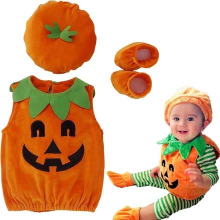 Schattig Pompoen Kostuum Kinderen Baby – Complete Set met Muts en Schoentjes