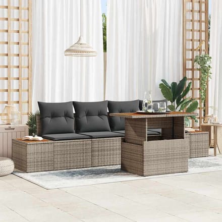 vidaXL - Tuinbank - Set - 5 - st - Grijs - poly - rattan