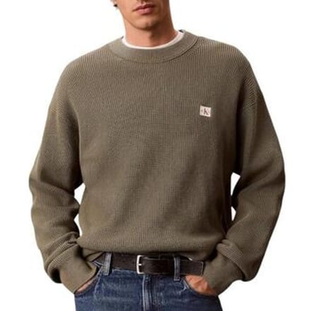 Calvin Klein Long Sleeve Easy Cotton Waffle Dusty Olive Taglia: S | Maglioni a maglia Outlet | Uomo | Verde