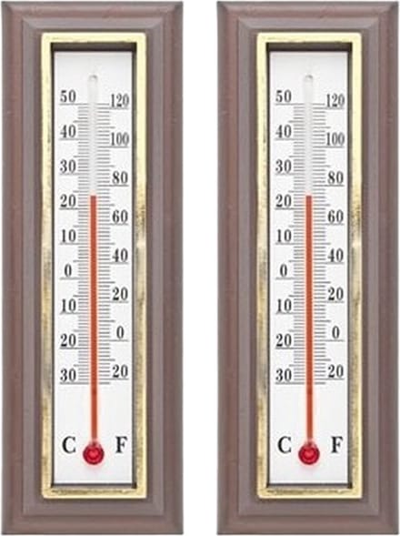 Buiten thermometer - 2x - donkerbruin - 5 x 16 cm - celcius en fahrenheit - tuin thermometers
