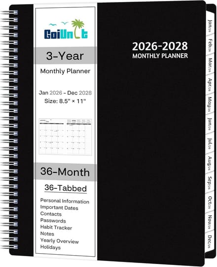 Grote Maandplanner 2026 t/m 2028 - 3 Jaar Agenda Zwart