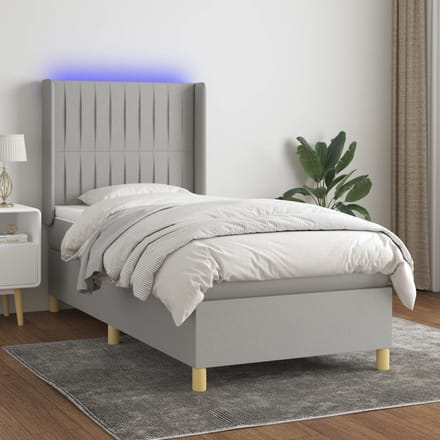 vidaXL - Boxspring - met - matras - en - LED - stof - lichtgrijs - 90x200 - cm