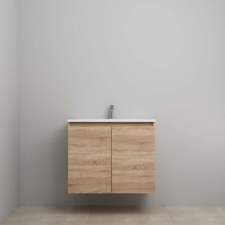 On-Line Onderkast - 80 cm - Voorgemonteerd - Greeploos 2 Deuren - Acryl Wastafel - 1 Kraangat - Eiken