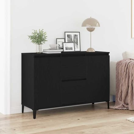 vidaXL - Dressoir - Zwart - Eiken - 104 - x - 35 - x - 70 - cm - Bewerkt - hout