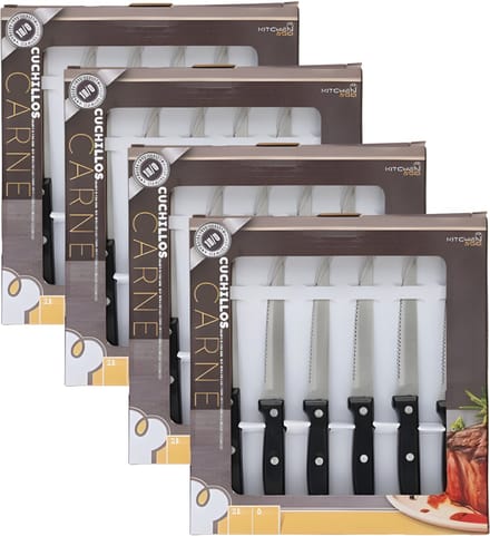 Gerimport vlees / steak messen - 4x - RVS - bakeliet handvat - 21 cm - scherpe messen