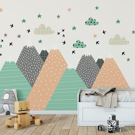 Kinderstickers met Scandinavische bergen van Darinka, 80 x 120 cm