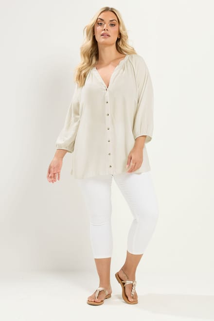Yours Ivoorwitte Chambray Blouse Size 48