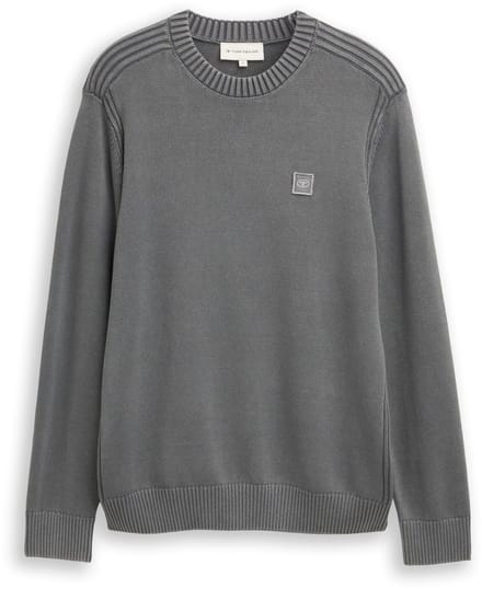 Tom Tailor - Gebreide trui met gewassen look van katoen - Maat S - classic dark grey