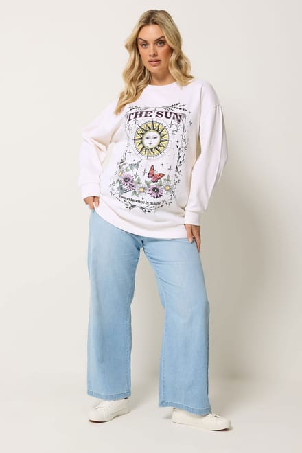 Yours Ivoorwit Sweatshirt Met Zonneprint En Bloemenprint Size 44