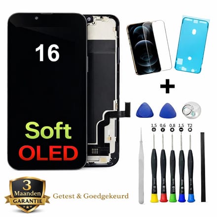 iPhone 16 OLED Scherm Vervanging – Premium Soft OLED Display – Inclusief Complete Reparatieset, Gereedschap, Screenprotector en Plakstrip