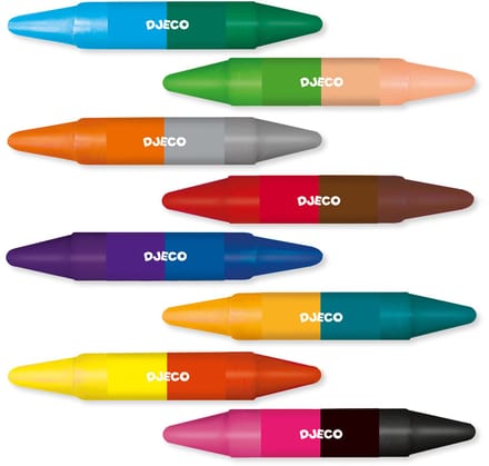 Djeco 2in1 Waskrijtjes |  8 stuks | 16 kleuren