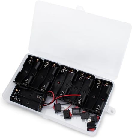 Batterijhouder 2 x 1,5V AA met Draden en Schakelaar - 6 Stuks