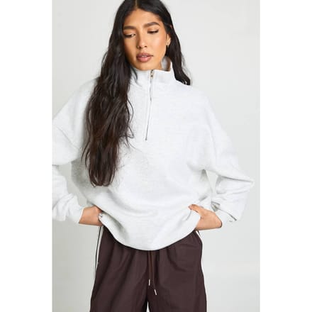 boohoo Dames Lange Oversized Halve Rits Sweatshirt | Grijze Mergel | Maat: 42