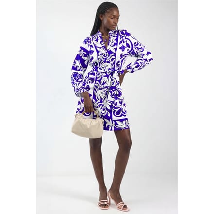 Bloemrijke V-hals Mini Hemdress met Ceintuur